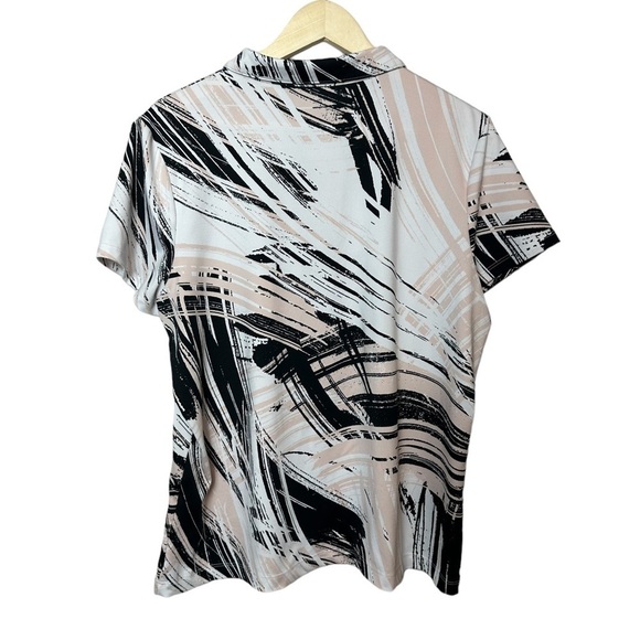 Chico’s Abstract Marble White Pink Black front Zipper Detail Size 16 XL - Picture 2 of 8